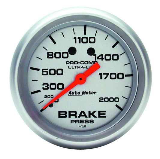 Brake Pressure Gauge - Ultra-Lite - 0-2000 psi - Mechanical - Analog - 2-5/8 in Diameter - Silver Face - Each