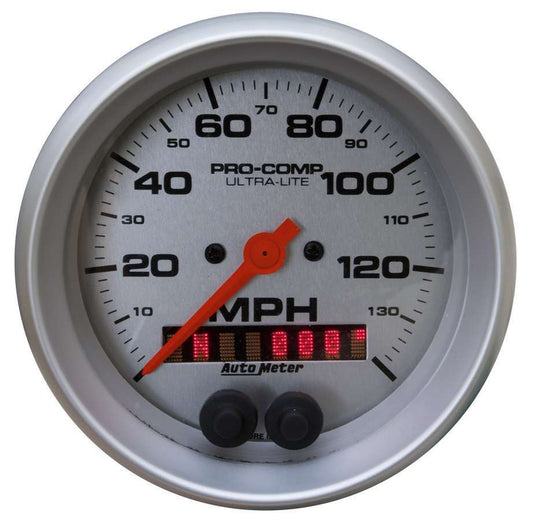 Speedometer - Ultra-Lite - 140 MPH - Electric - Analog - 5 in Diameter - GPS Tracking - Silver Face - Each