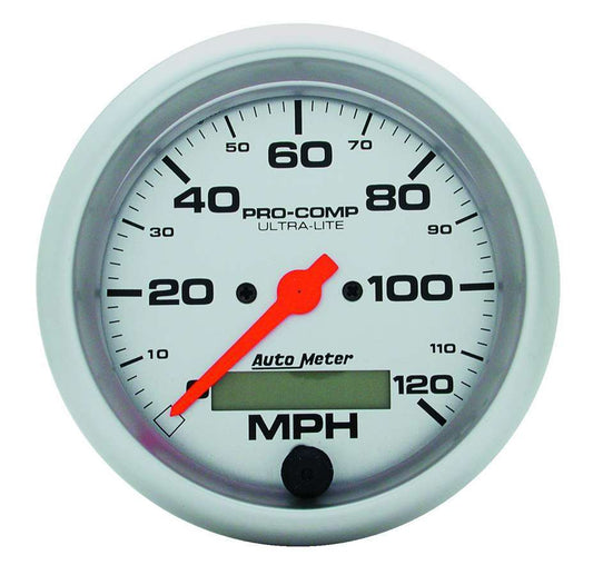 Speedometer - Ultra-Lite - 120 MPH - Electric - Analog - 3-3/8 in Diameter - Programmable - Silver Face - Each