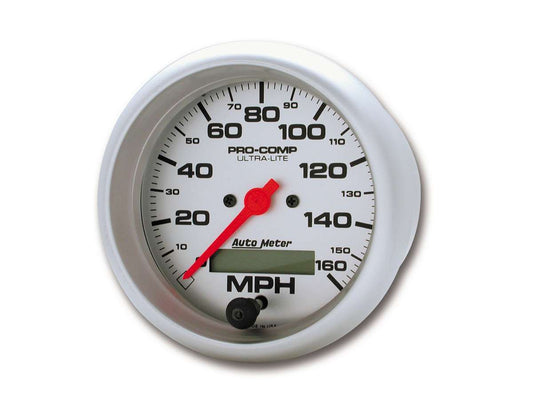 Speedometer - Ultra-Lite - 160 MPH - Electric - Analog - 3-3/8 in Diameter - Programmable - Silver Face - Each