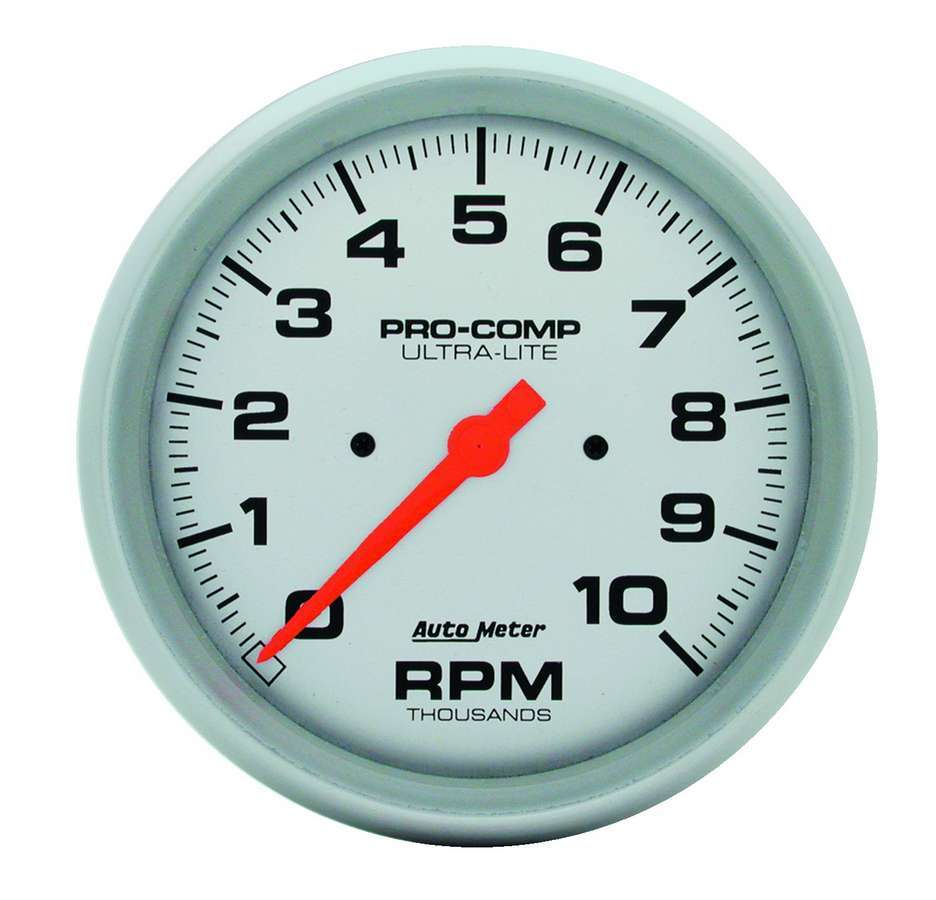 Tachometer - Ultra-Lite - 10000 RPM - Electric - Analog - 5 in Diameter - Dash Mount - Silver Face - Each