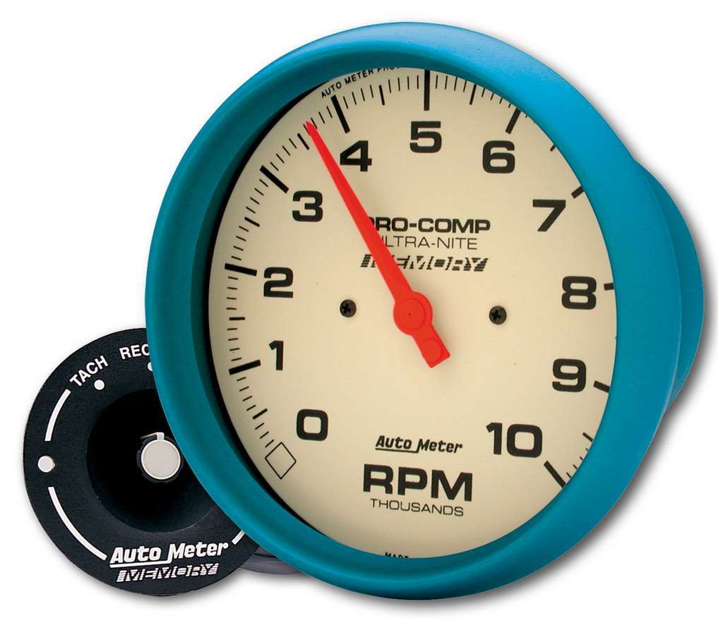 Tachometer - Ultra-Nite - 10000 RPM - Electric - Analog - 5 in Diameter - Dash Mount - Memory - White Face - Each
