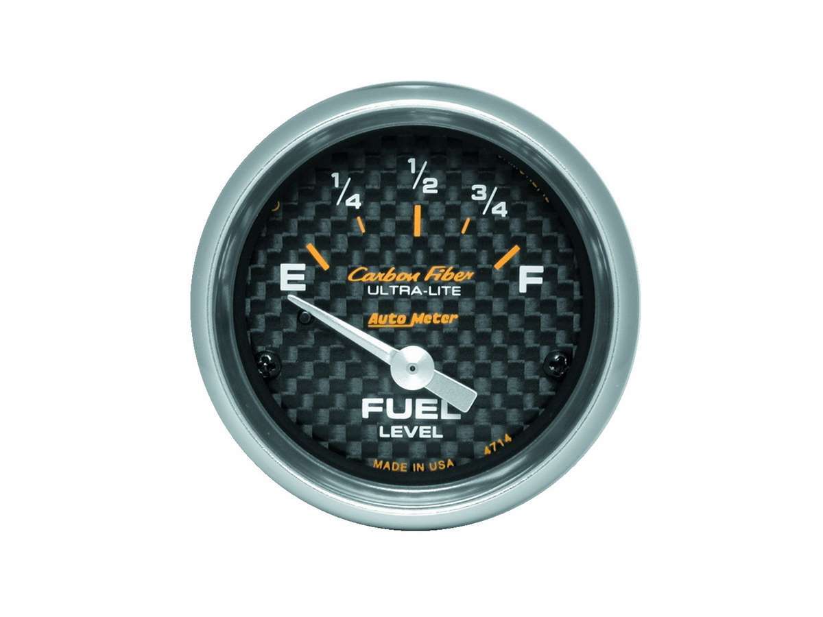 Fuel Level Gauge - Carbon Fiber - 0-90 ohm - Electric - Analog - Short Sweep - 2-1/16 in Diameter - Carbon Fiber Look Face - Each