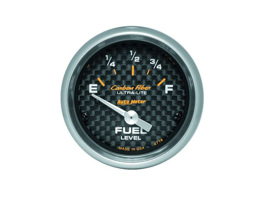 Fuel Level Gauge - Carbon Fiber - 0-90 ohm - Electric - Analog - Short Sweep - 2-1/16 in Diameter - Carbon Fiber Look Face - Each