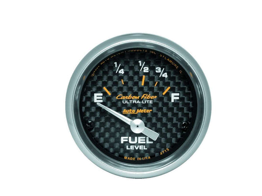 Fuel Level Gauge - Carbon Fiber - 73-10 ohm - Electric - Analog - Short Sweep - 2-1/16 in Diameter - Carbon Fiber Look Face - Each