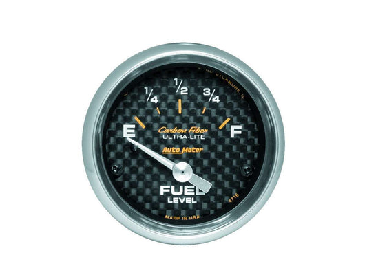 Fuel Level Gauge - Carbon Fiber - 240-33 ohm - Electric - Analog - Short Sweep - 2-1/16 in Diameter - Carbon Fiber Look Face - Each