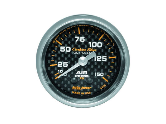 Air Pressure Gauge - Carbon Fiber - 0-150 psi - Mechanical - Analog - 2-1/16 in Diameter - Carbon Fiber Look Face - Each