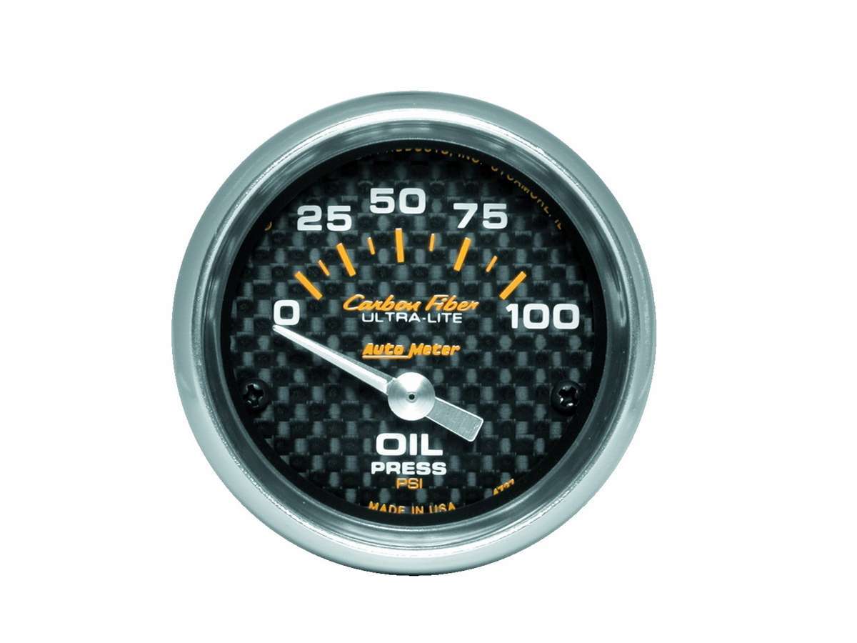 Oil Pressure Gauge - Carbon Fiber - 0-100 psi - Electric - Analog - Short Sweep - 2-1/16 in Diameter - Carbon Fiber Look Face - Each