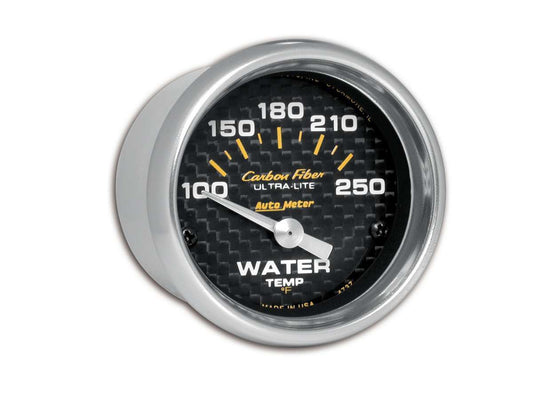 Water Temperature Gauge - Carbon Fiber - 100-250 Degree F - Electric - Analog - Short Sweep - 2-1/16 in Diameter - Carbon Fiber Look Face - Each