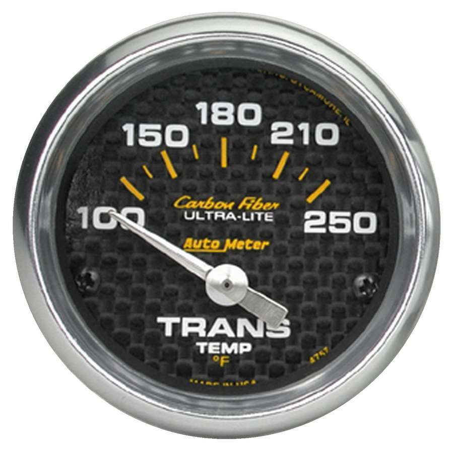 Transmission Temperature Gauge - Carbon Fiber - 100-250 Degree F - Electric - Analog - Short Sweep - 2-1/16 in Diameter - Carbon Fiber Look Face - Each