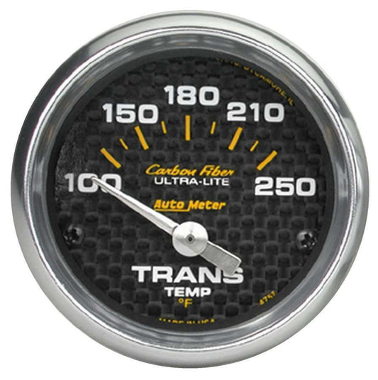 Transmission Temperature Gauge - Carbon Fiber - 100-250 Degree F - Electric - Analog - Short Sweep - 2-1/16 in Diameter - Carbon Fiber Look Face - Each