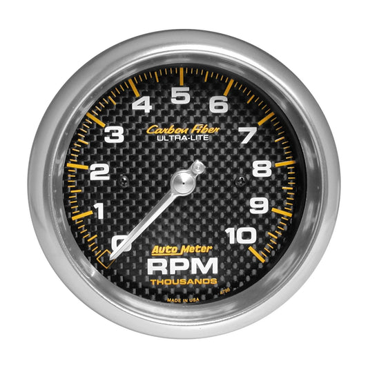 Tachometer - Carbon Fiber - 10000 RPM - Electric - Analog - 3-3/8 in Diameter - Dash Mount - Carbon Fiber Look Face - Each