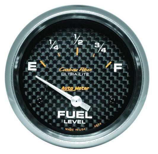 Fuel Level Gauge - Carbon Fiber - 0-90 ohm - Electric - Analog - Short Sweep - 2-5/8 in Diameter - Carbon Fiber Look Face - Each