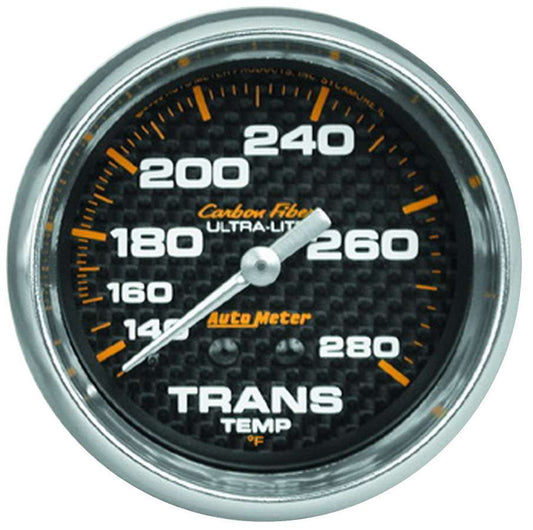 Transmission Temperature Gauge - Carbon Fiber - 140-280 Degree F - Mechanical - Analog - 2-5/8 in Diameter - Carbon Fiber Look Face - Each