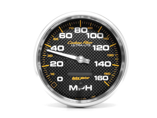 Speedometer - Carbon Fiber - 160 MPH - Electric - Analog - 5 in Diameter - Programmable - Carbon Fiber Look Face - Each