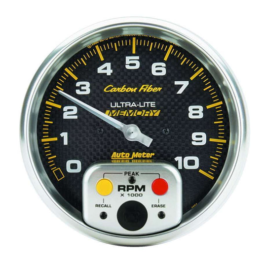 Tachometer - Carbon Fiber - 10000 RPM - Electric - Analog - 5 in Diameter - Memory - Dash Mount - Carbon Fiber Look Face - Each