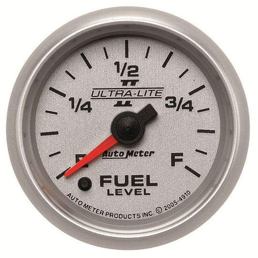 Fuel Level Gauge - Ultra-Lite II - 0-280 ohm - Electric - Analog - Full Sweep - 2-1/16 in Diameter - Programmable - Silver Face - Each