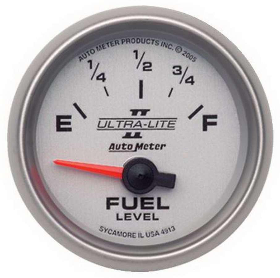 Fuel Level Gauge - Ultra-Lite II - 0-90 ohm - Electric - Analog - Short Sweep - 2-1/16 in Diameter - Silver Face - Each