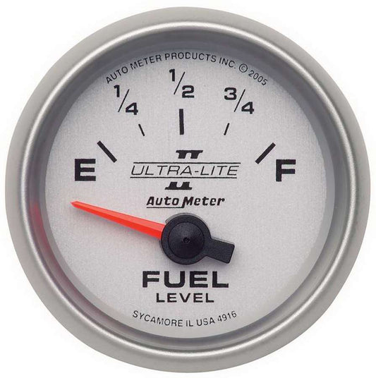 Fuel Level Gauge - Ultra-Lite II - 240-33 ohm - Electric - Analog - Short Sweep - 2-1/16 in Diameter - Silver Face - Each