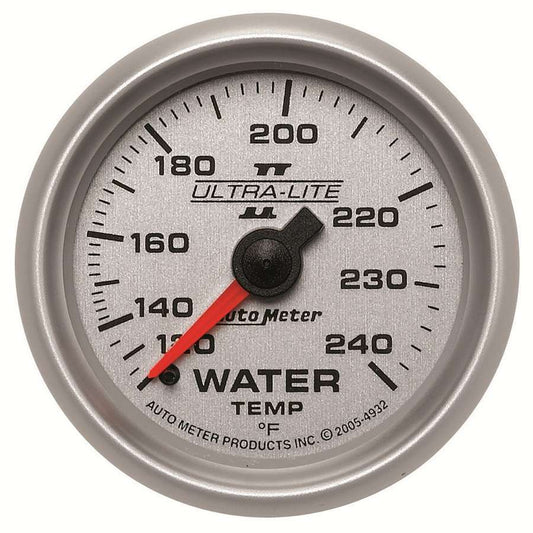 Water Temperature Gauge - Ultra-Lite II - 120-240 Degree F - Mechanical - Analog - Full Sweep - 2-1/16 in Diameter - Silver Face - Each