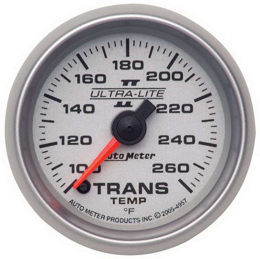 Transmission Temperature Gauge - Ultra-Lite II - 100-260 Degree F - Electric - Analog - Full Sweep - 2-1/16 in Diameter - Silver Face - Each