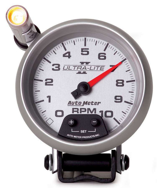 Tachometer - Ultra-Lite II - 10000 RPM - Electric - Analog - 3-3/4 in Diameter - Pedestal Mount - Shift Light - Silver Face - Each