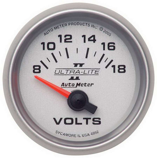 Voltmeter - Ultra-Lite II - 8-18V - Electric - Analog - Short Sweep - 2-1/16 in Diameter - Silver Face - Each