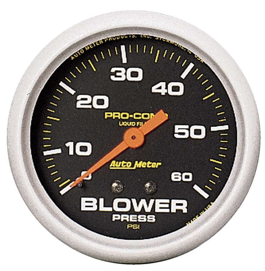 Blower Pressure Gauge - Pro-Comp - 0-60 psi - Mechanical - Analog - 2-5/8 in Diameter - Liquid Filled - Black Face - Each