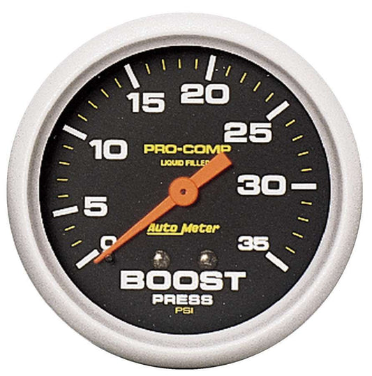 Boost Gauge - Pro-Comp - 0-35 psi - Mechanical - Analog - 2-5/8 in Diameter - Liquid Filled - Black Face - Each