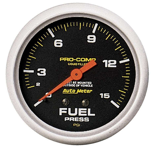 Fuel Pressure Gauge - Pro-Comp - 0-15 psi - Mechanical - Analog - Full Sweep - 2-5/8 in Diameter - Liquid Filled - Black Face - Each
