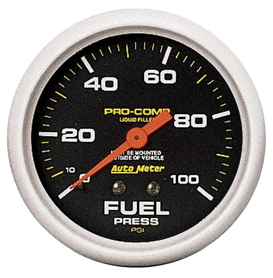 Fuel Pressure Gauge - Pro-Comp - 0-100 psi - Mechanical - Analog - Full Sweep - 2-5/8 in Diameter - Liquid Filled - Black Face - Each