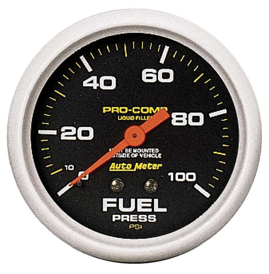 Fuel Pressure Gauge - Pro-Comp - 0-100 psi - Mechanical - Analog - Full Sweep - 2-5/8 in Diameter - Liquid Filled - Black Face - Each