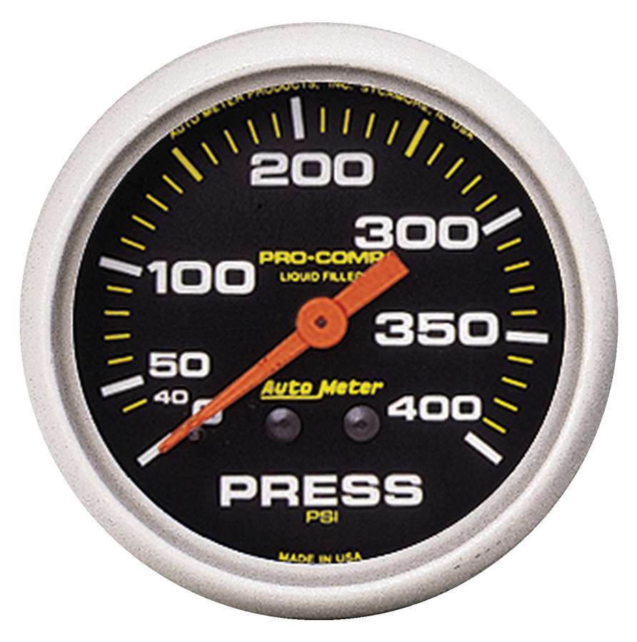 Pressure Gauge - Pro-Comp - 0-400 psi - Mechanical - Analog - 2-5/8 in Diameter - Liquid Filled - 1/8 in NPT Port - Black Face - Each