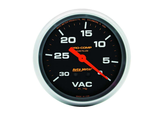 Vacuum Gauge - Pro-Comp - 0-30 in HG - Mechanical - Analog - 2-5/8 in Diameter - Liquid Filled - Black Face - Each