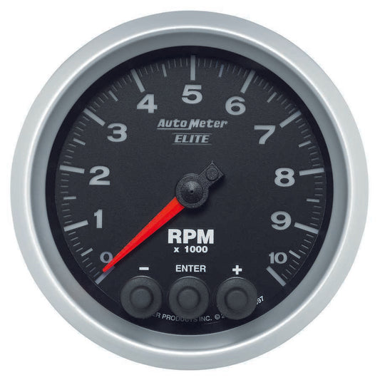 Tachometer - Elite-Series - 10000 RPM - Electric - Analog - Dash Mount - 3-3/8 in Diameter - Shift Light - Memory - Black Face - Each