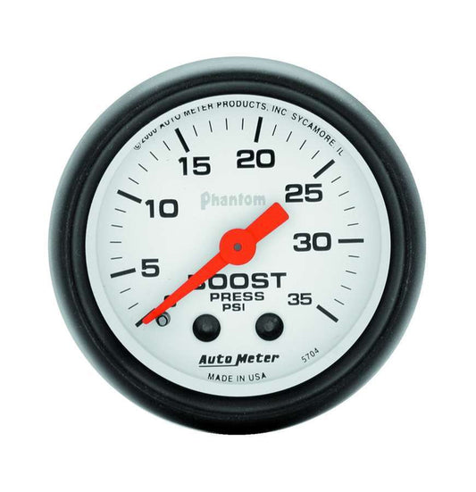 Boost Gauge - Phantom - 0-35 psi - Mechanical - Analog - 2-1/16 in Diameter - White Face - Each