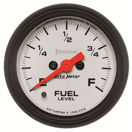 Fuel Level Gauge - Phantom - 0-280 ohm - Electric - Analog - Full Sweep - 2-1/16 in Diameter - Programmable - White Face - Each
