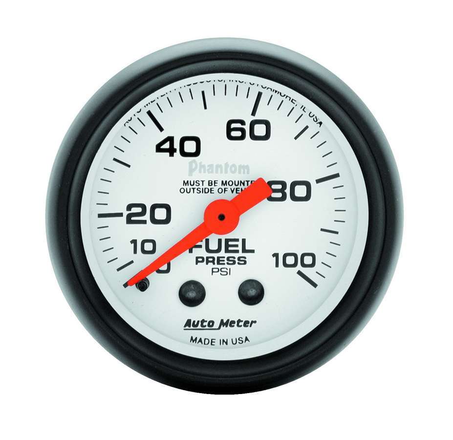 Fuel Pressure Gauge - Phantom - 0-100 psi - Mechanical - Analog - Full Sweep - 2-1/16 in Diameter - White Face - Each