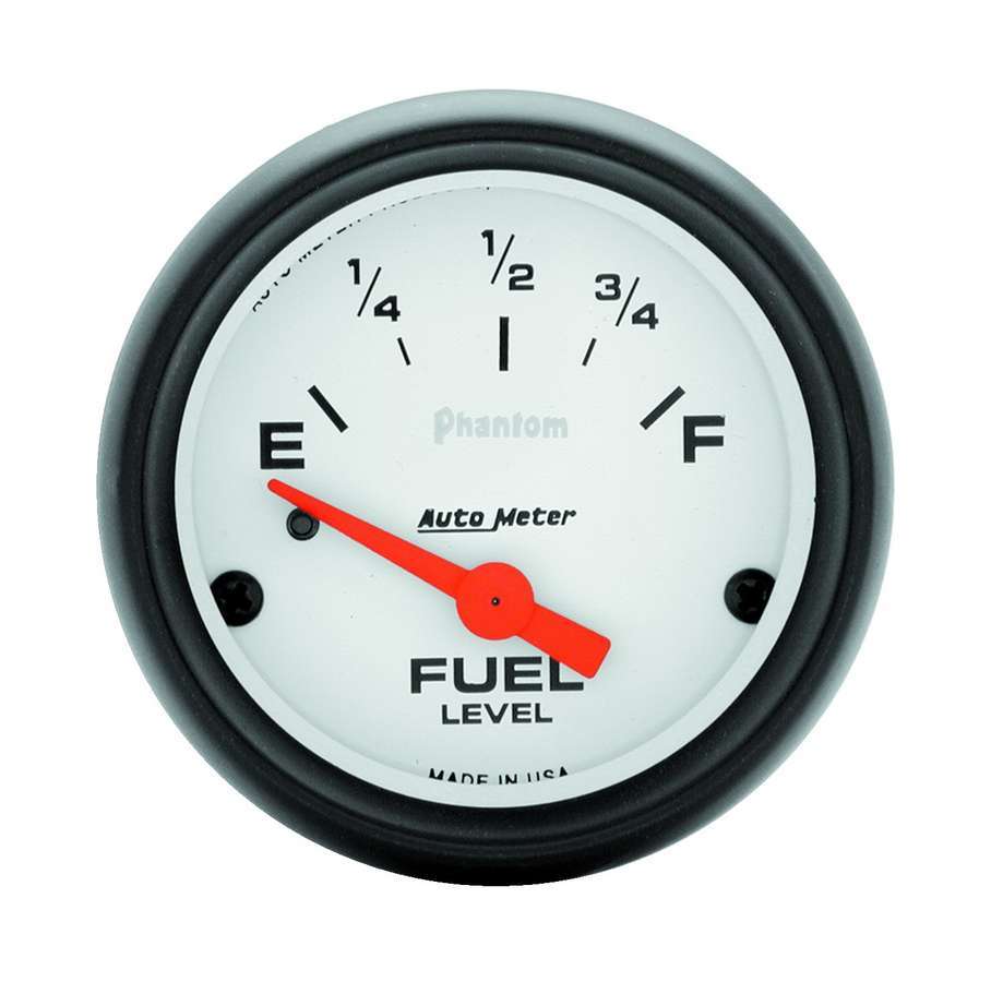 Fuel Level Gauge - Phantom - 0-90 ohm - Electric - Analog - Short Sweep - 2-1/16 in Diameter - White Face - Each