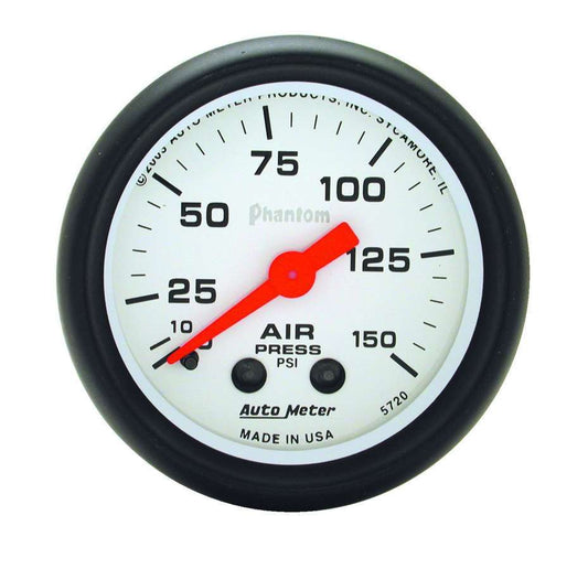 Air Pressure Gauge - Phantom - 0-150 psi - Mechanical - Analog - 2-1/16 in Diameter - White Face - Each