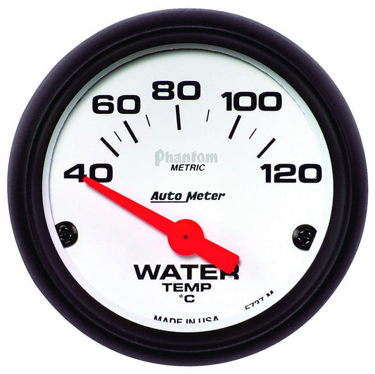 Water Temperature Gauge - Phantom - 40-120 Degree C - Electric - Analog - Short Sweep - 2-1/16 in Diameter - White Face - Each