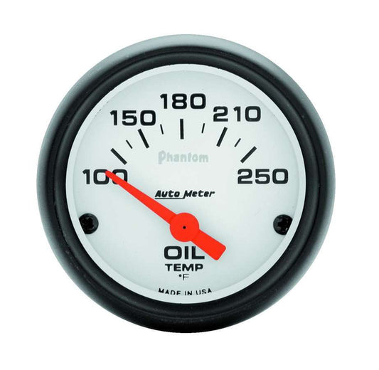 Oil Temperature Gauge - Phantom - 100-250 Degree F - Electric - Analog - Short Sweep - 2-1/16 in Diameter - White Face - Each