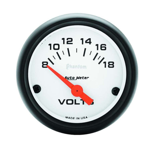 Voltmeter - Phantom - 8-18V - Electric - Analog - Short Sweep - 2-1/16 in Diameter - White Face - Each