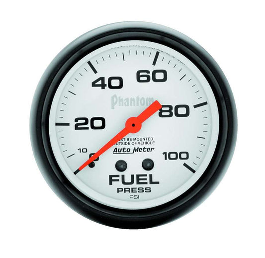 Fuel Pressure Gauge - Phantom - 0-100 psi - Mechanical - Analog - Full Sweep - 2-5/8 in Diameter - White Face - Each