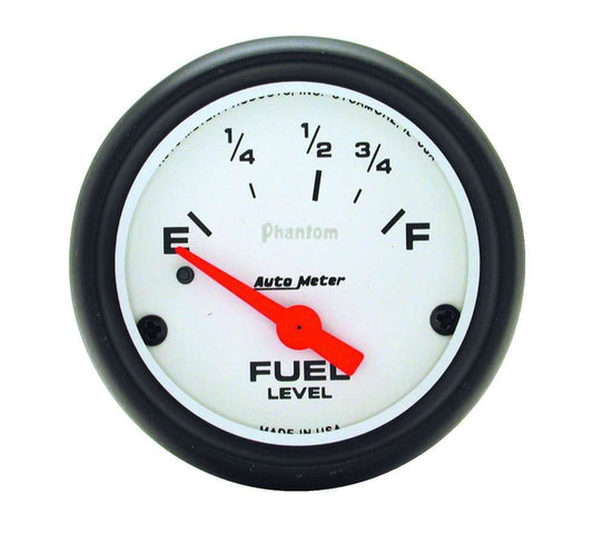 Fuel Level Gauge - Phantom - 0-90 ohm - Electric - Analog - Short Sweep - 2-5/8 in Diameter - White Face - Each