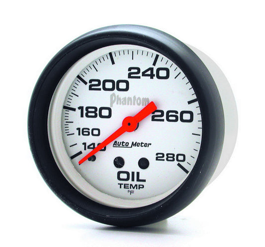 Oil Temperature Gauge - Phantom - 140-280 Degree F - Mechanical - Analog - Full Sweep - 2-5/8 in Diameter - White Face - Each