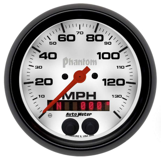 Speedometer - Phantom - 140 MPH - Electric - Analog - 3-3/8 in Diameter - GPS Tracking - White Face - Each