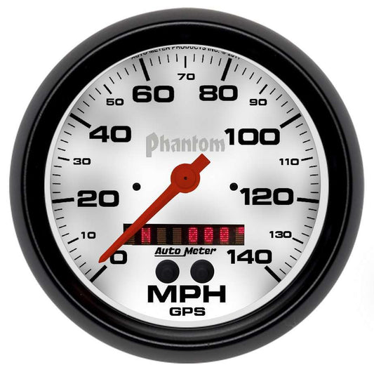 Speedometer - Phantom - 140 MPH - Electric - Analog - 5 in Diameter - GPS Tracking - White Face - Each