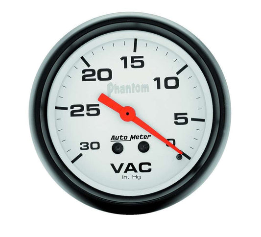 Vacuum Gauge - Phantom - 0-30 in HG - Mechanical - Analog - 2-5/8 in Diameter - White Face - Each