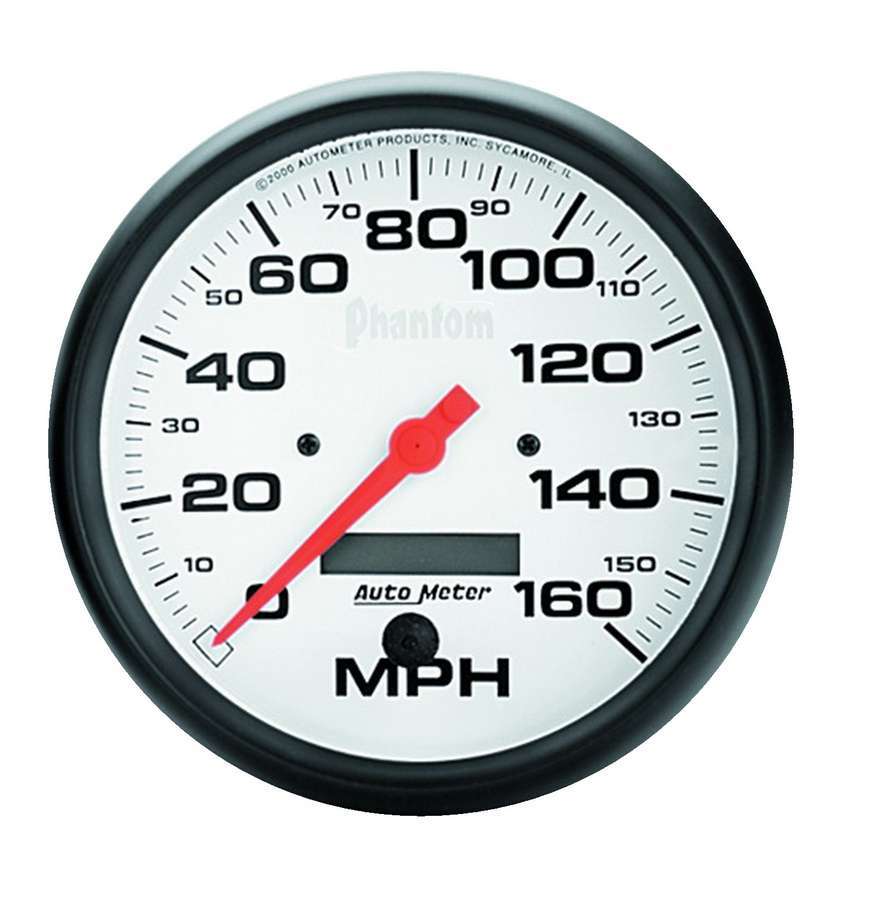 Speedometer - Phantom - 160 MPH - Electric - Analog - 5 in Diameter - Programmable - White Face - Each